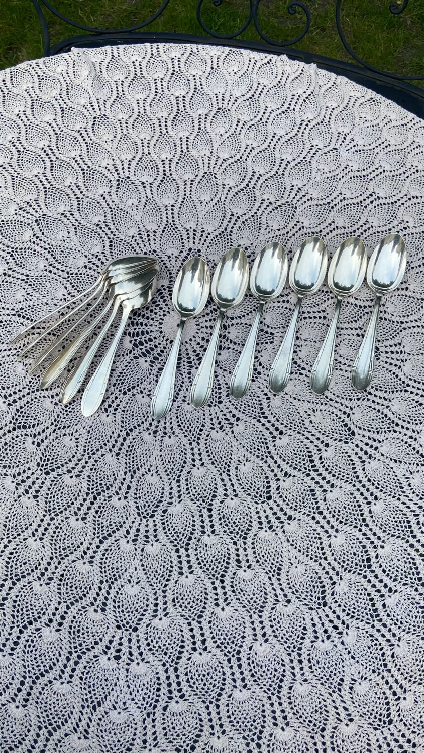 Set of 12 forks and 12 spoons Orbrille silver metal 1950 vintage