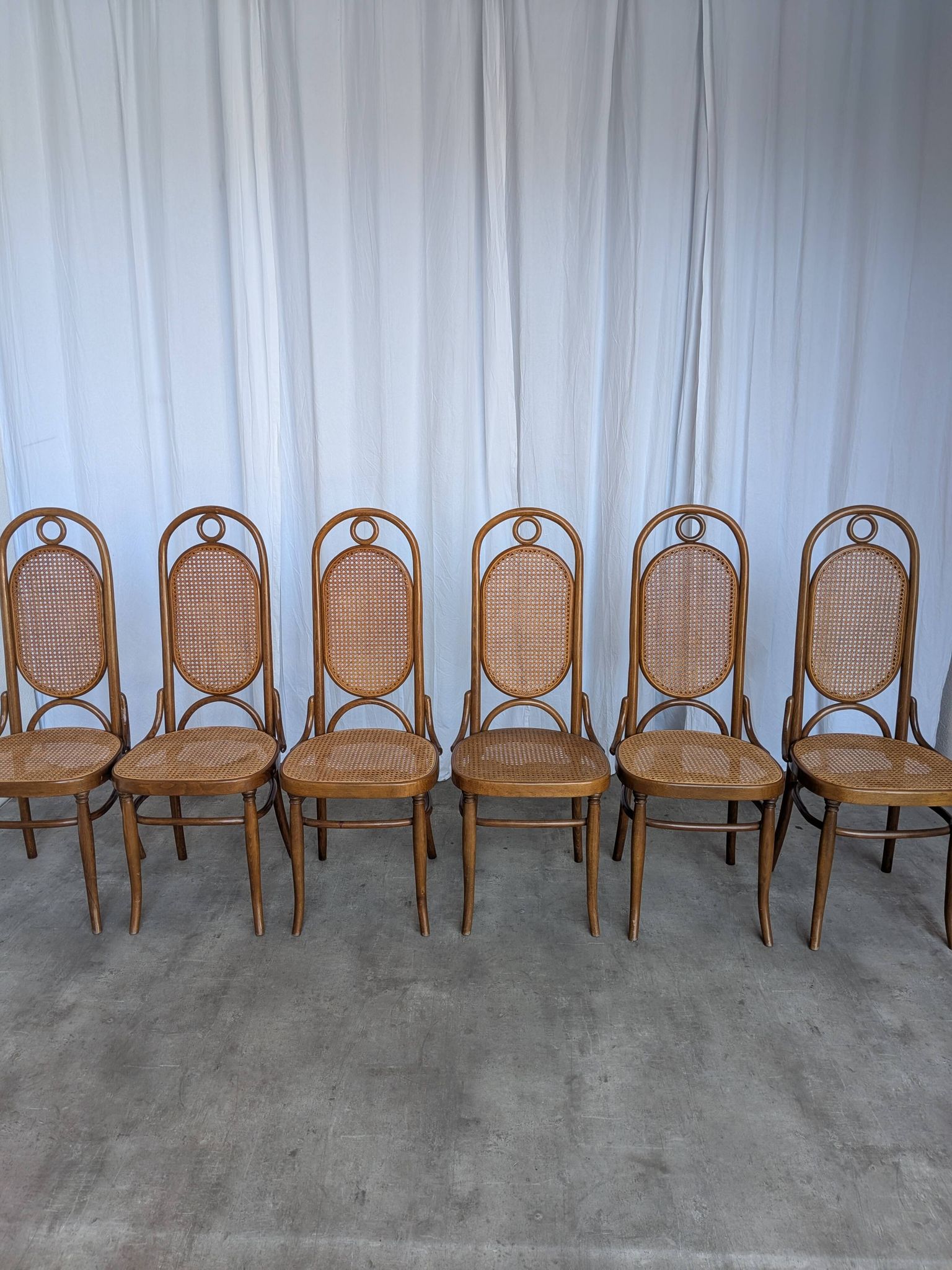 Set of 6 Mid-century Bentwood Cane Dining Chair, Thonet Style, 1970s Yugosl