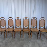 Set of 6 Mid-century Bentwood Cane Dining Chair, Thonet Style, 1970s Yugosl