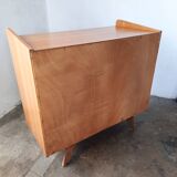 Vintage light oak chest of drawers, brass base
