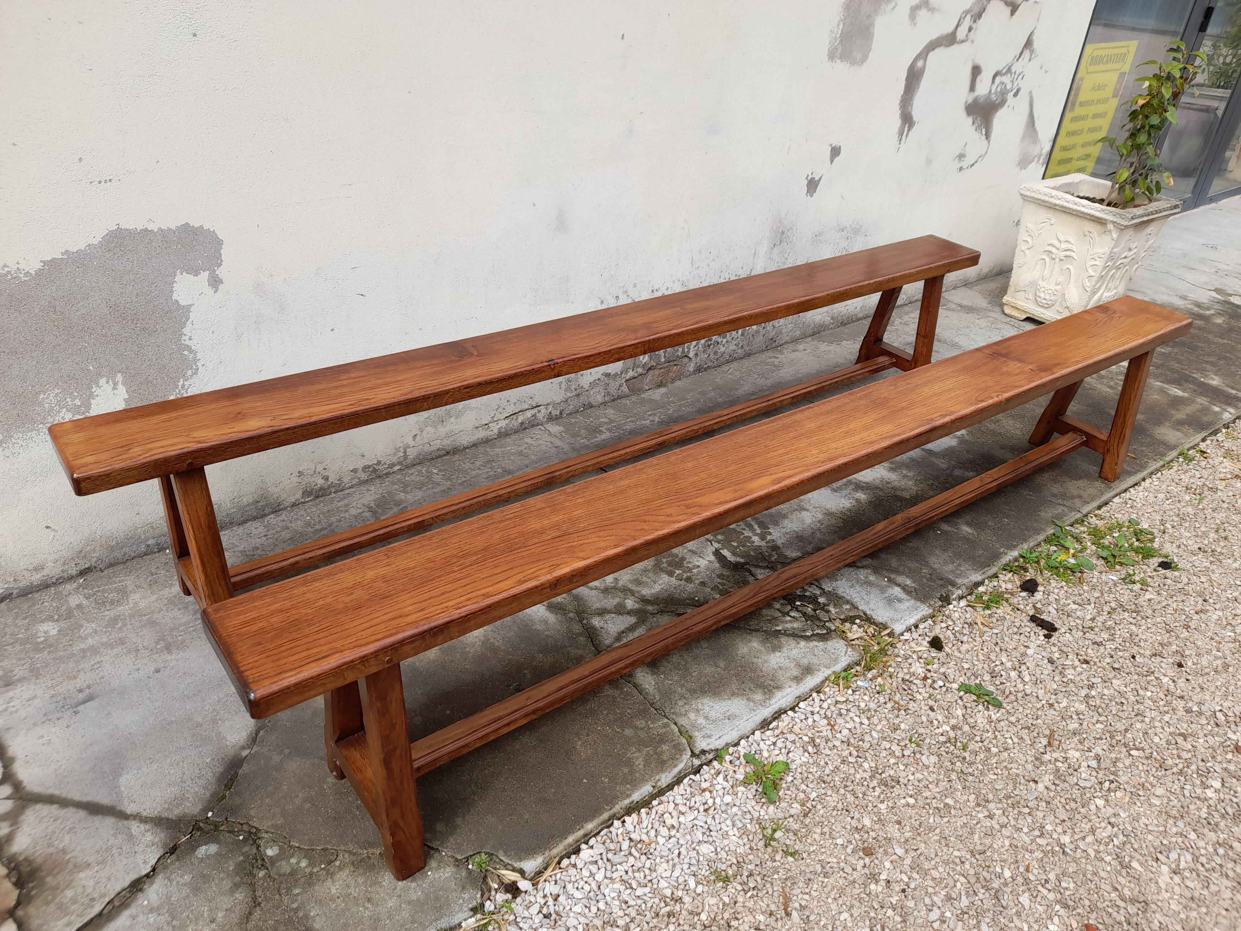 Pair of old oak farm benches -2m75