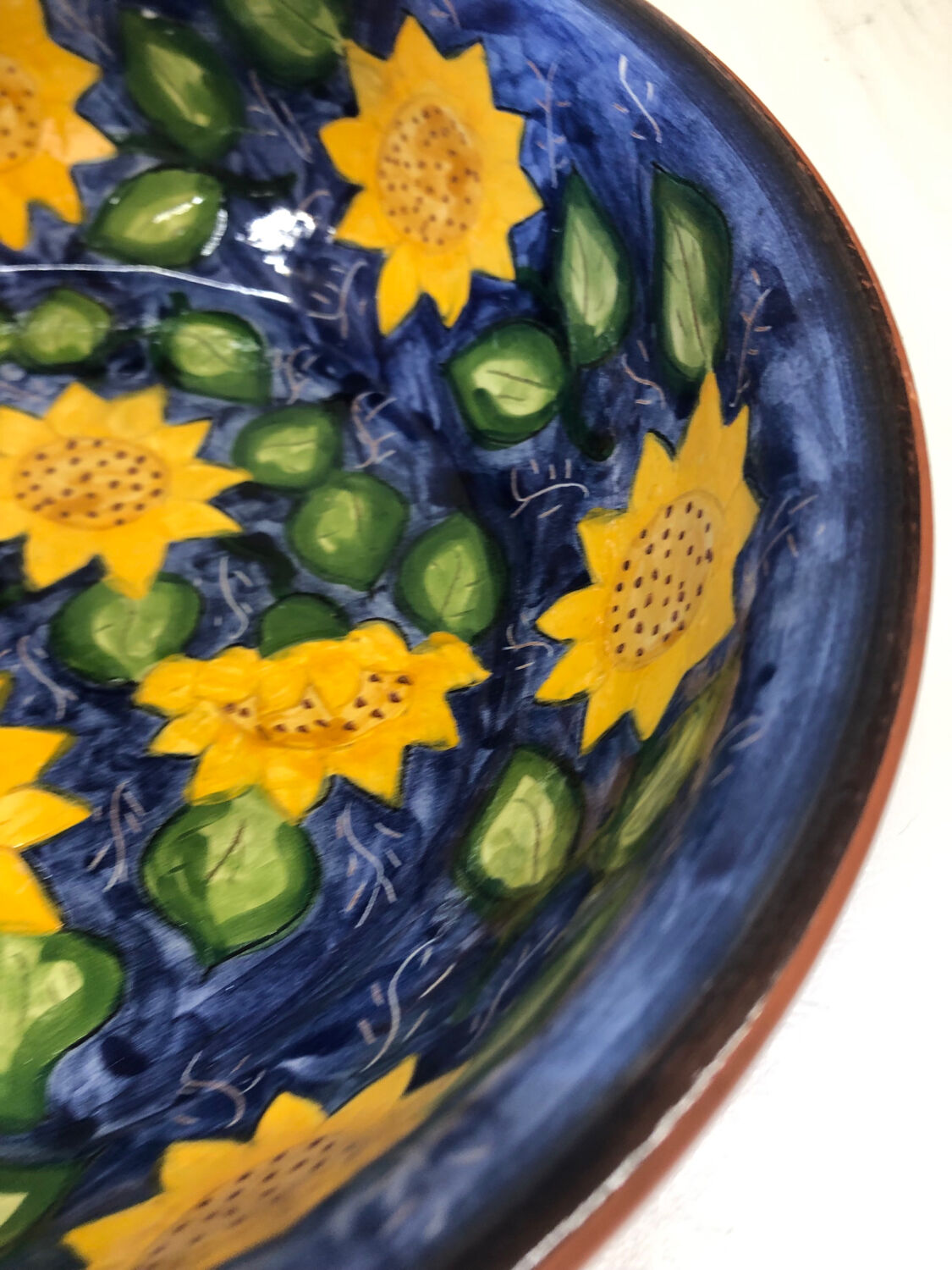 Portuguese ceramic dish decorated with sunflowers