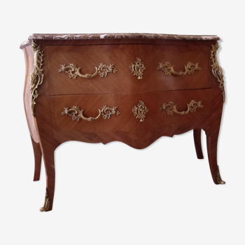 Chest of drawers 2 drawers Louis XV curved rosewood