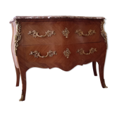 Commode 2 tiroirs Louis XV galbée en bois de rose