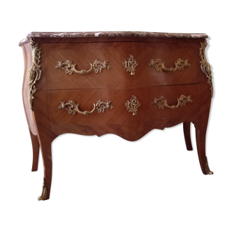 Commode 2 tiroirs Louis XV galbée en bois de rose
