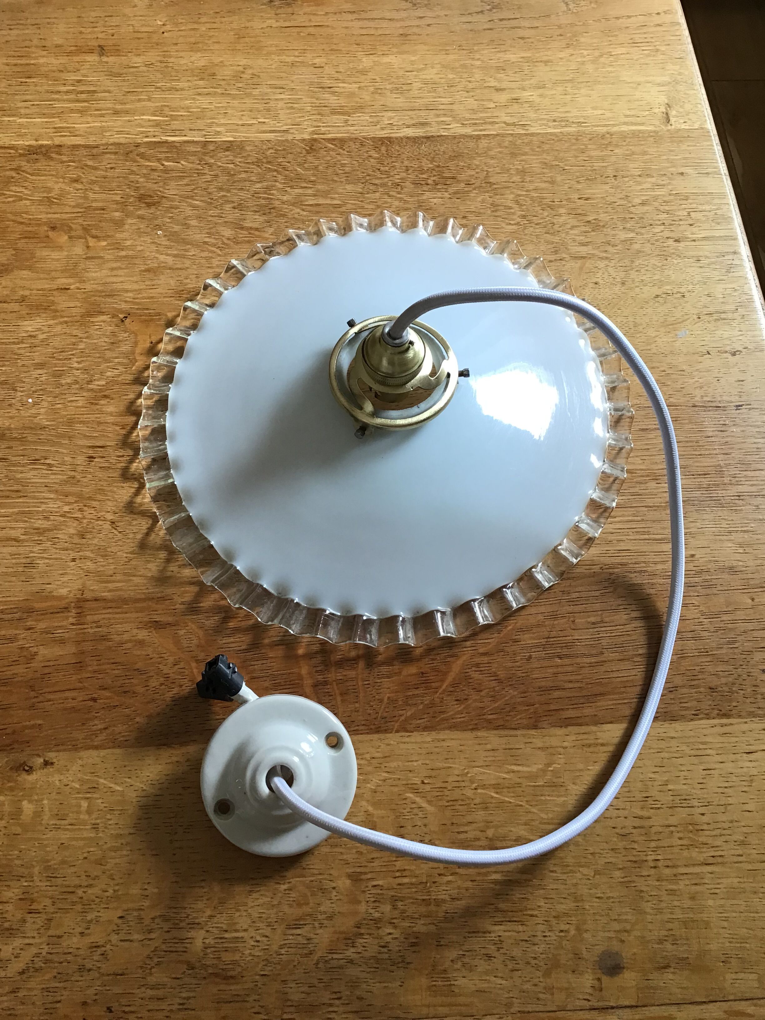 Vintage white opaline pendant lamp