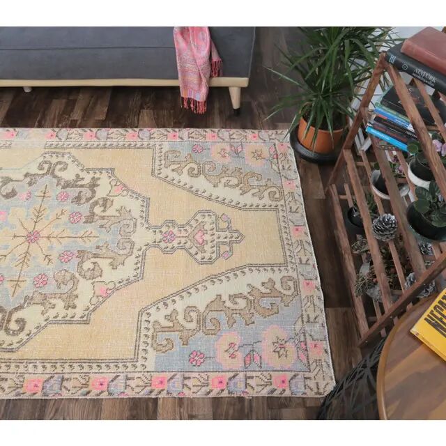 Vintage Turkish Oushak Handmade Wool Rug 123x219