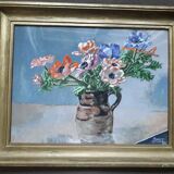 Old painting representing a bouquet of anemones