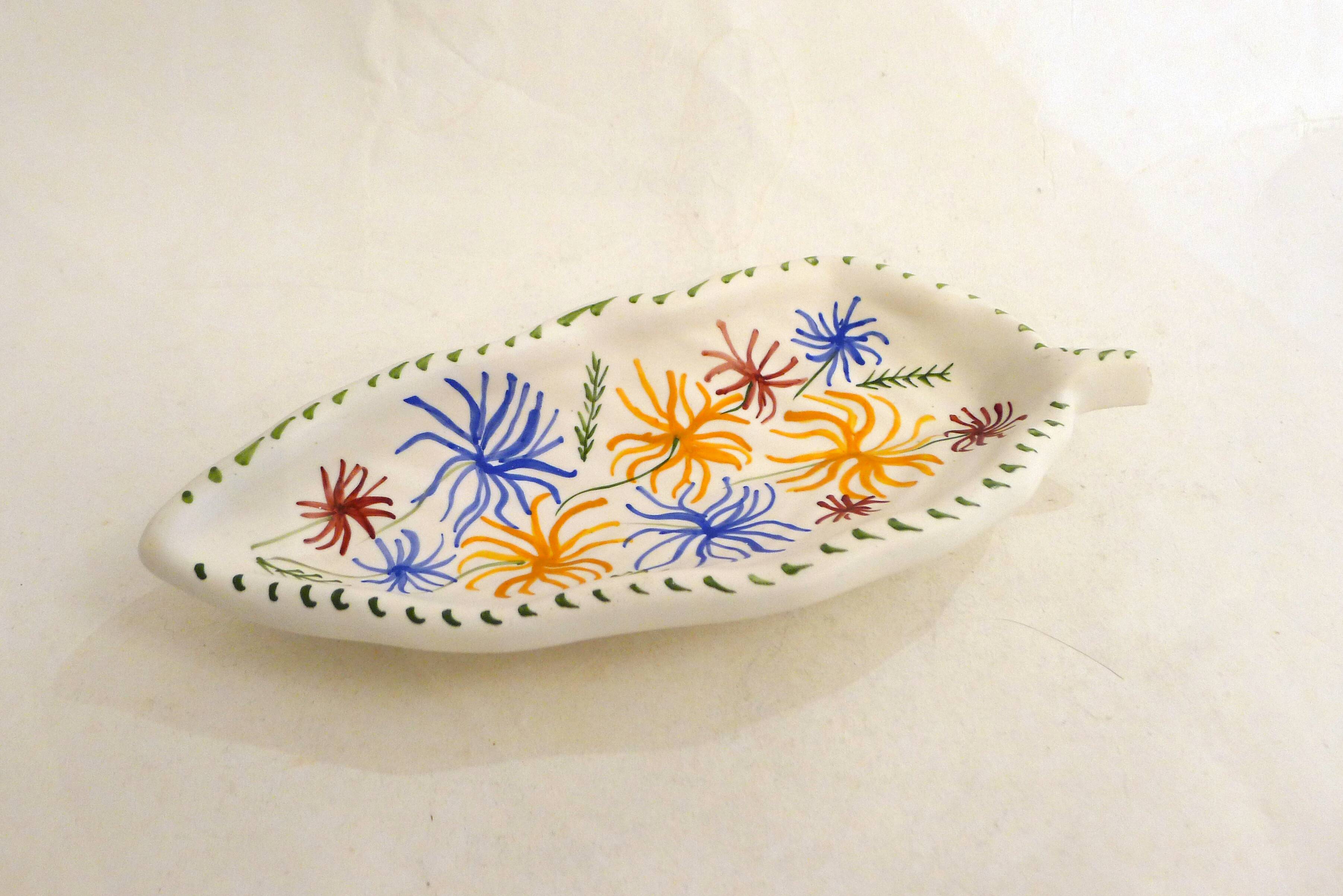 Coupelle mid-century Vallauris décor floral coloré