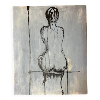 Signed oil on canvas painting of a female portrait "back study in Indian ink"