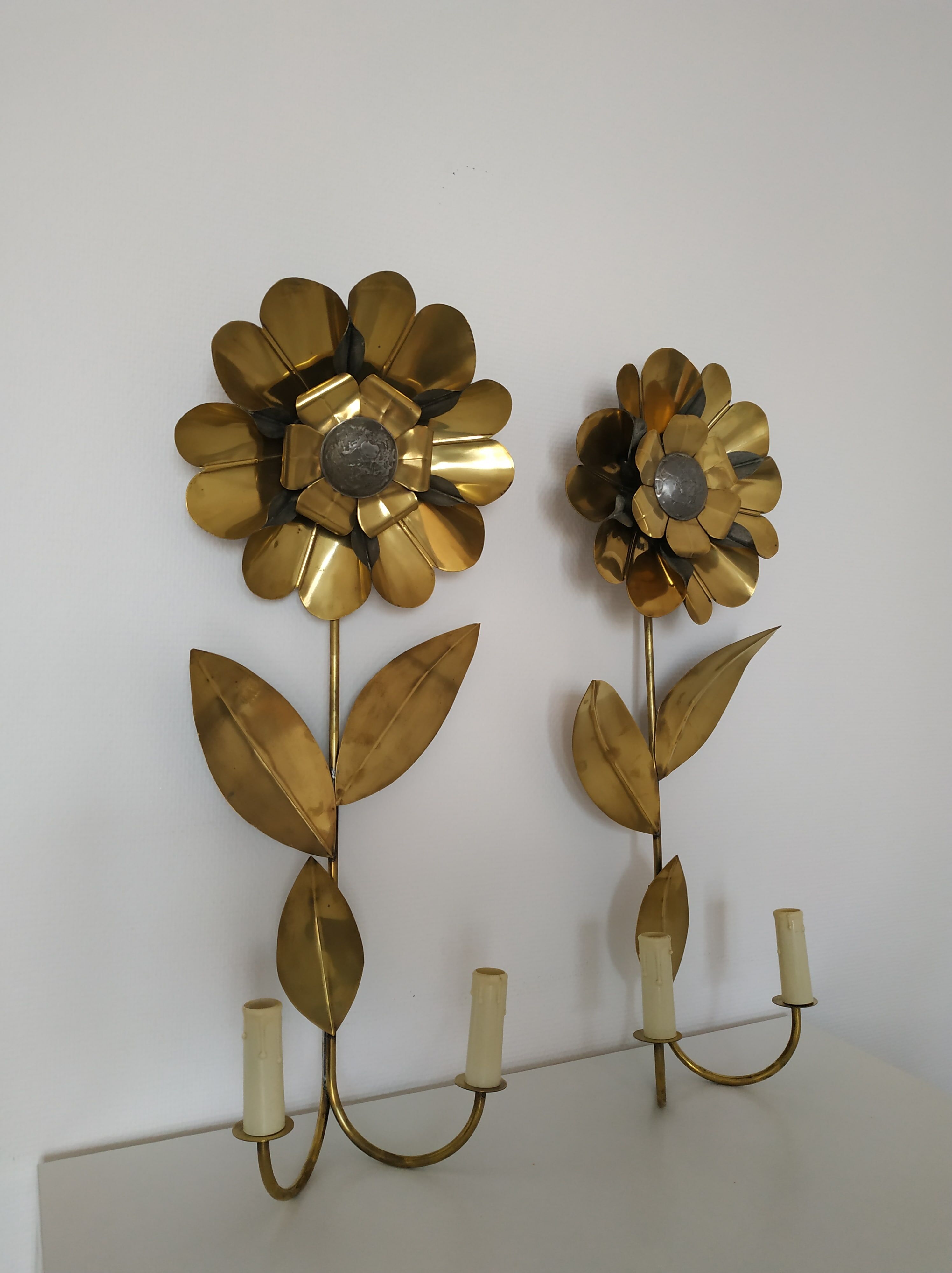 Pair of wall light 70s flower