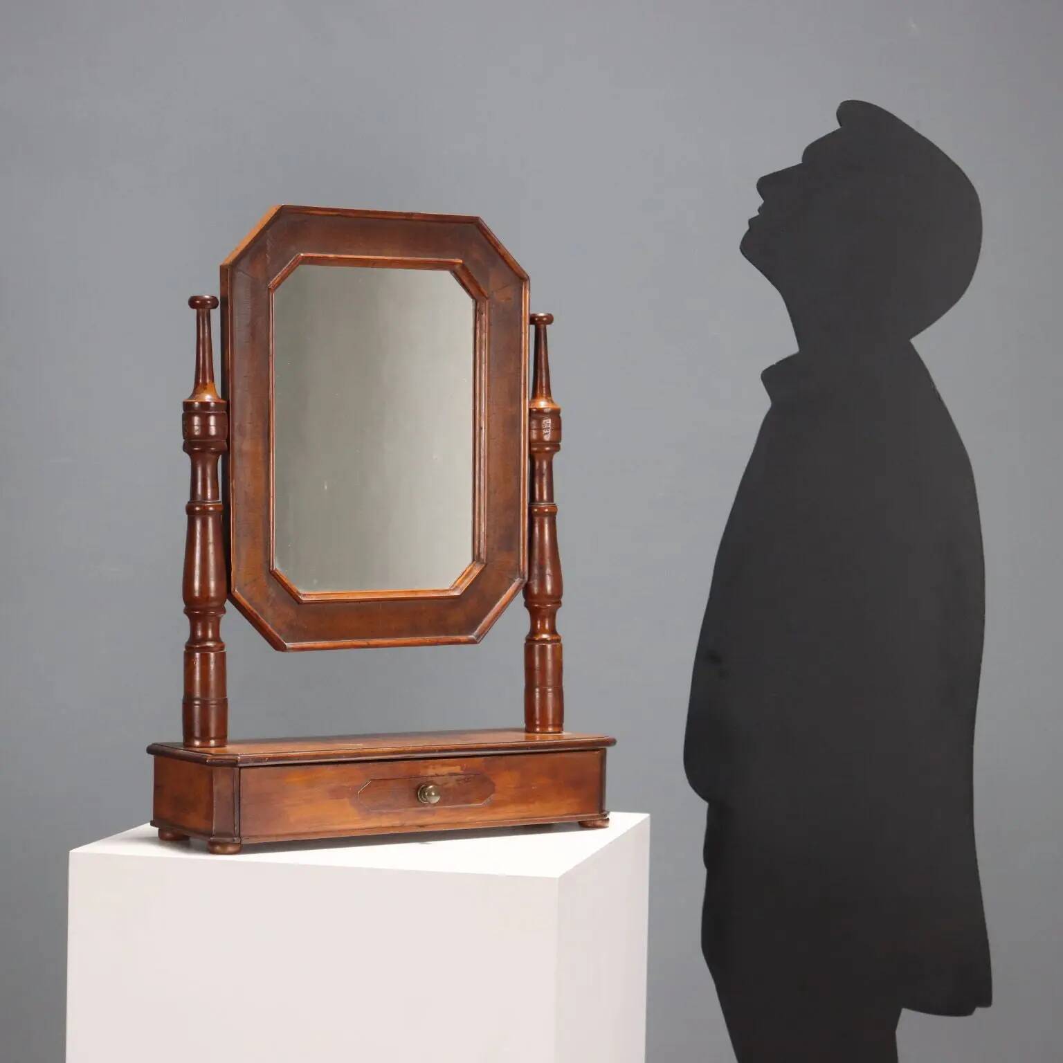 Antique walnut mirror with drawer, Italy, 19th century