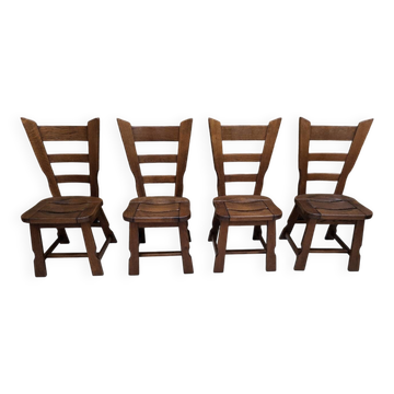 Chaises brutalistes en chêne