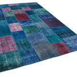 Handmade Anatolian Vintage 202 cm x 300 cm Blue Patchwork Carpet