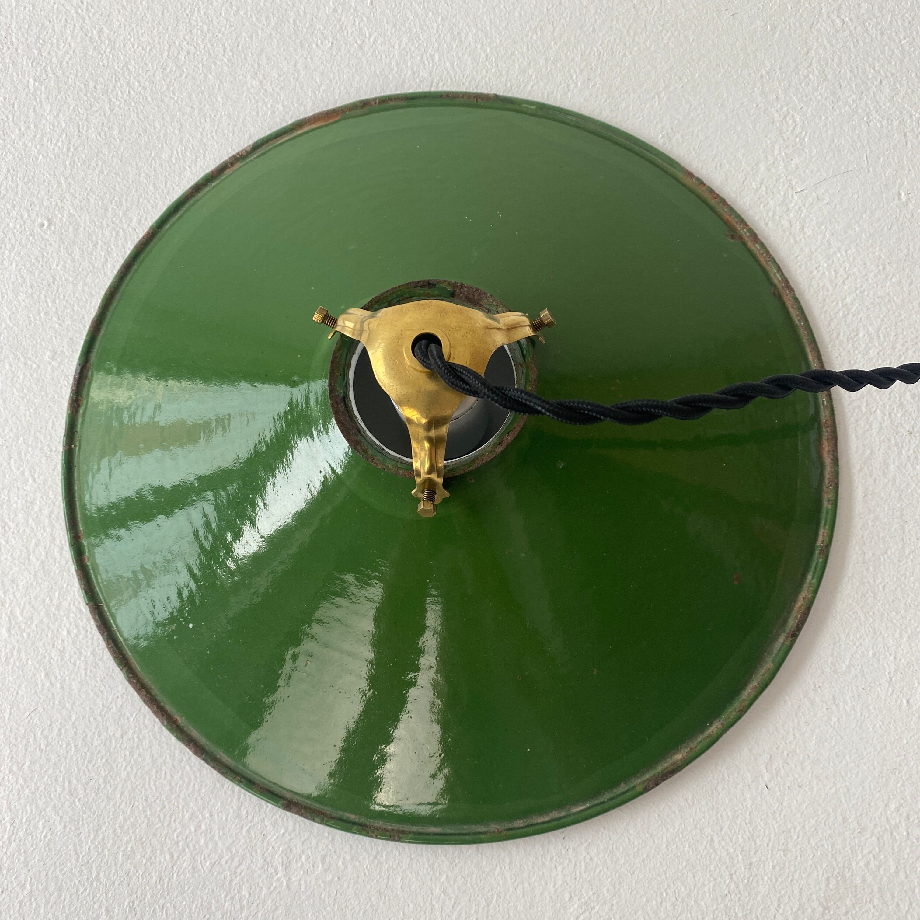 Pair of vintage industrial enamelled suspensions