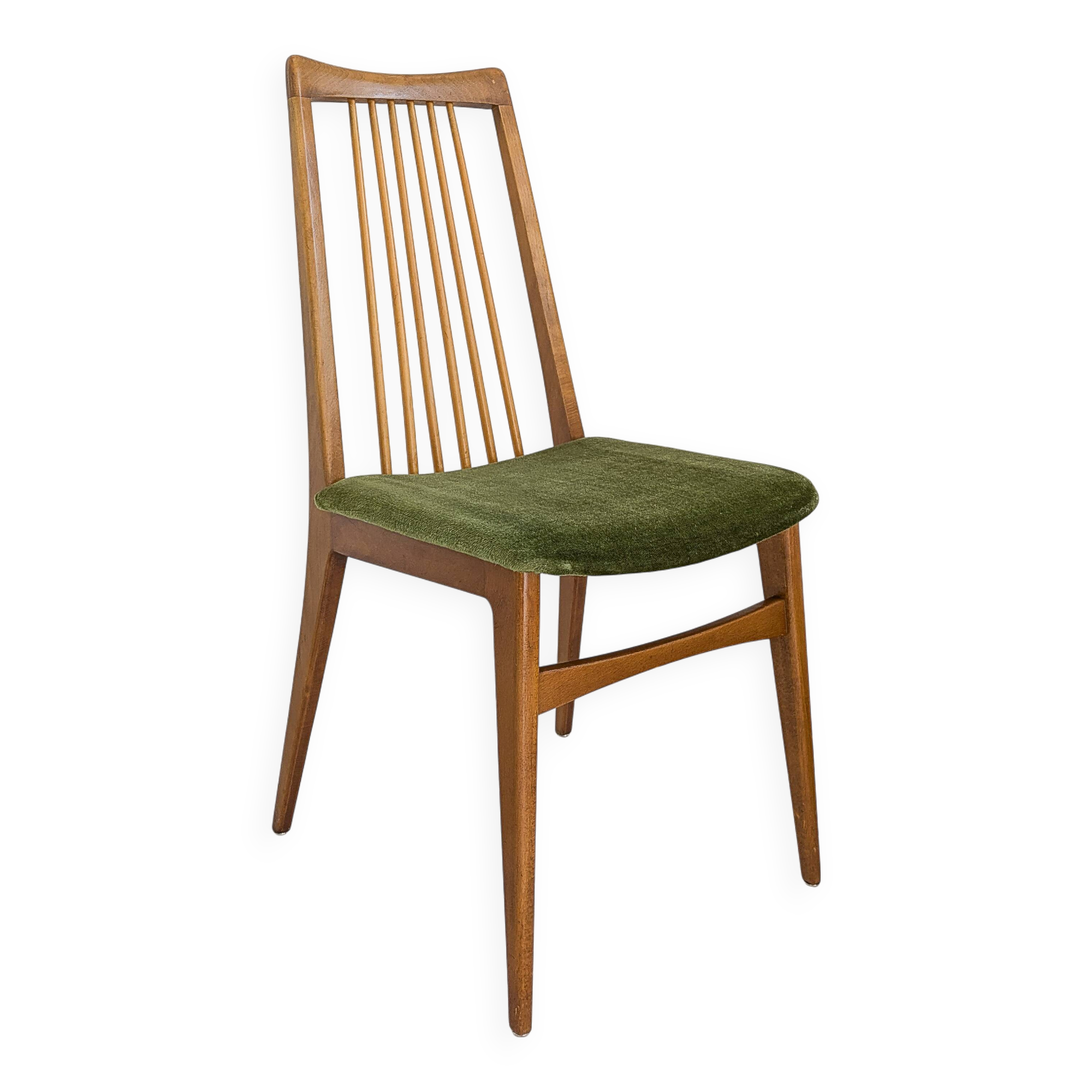 Lot de 6 chaises rembourrées Benze Mid Century avec entretoises en bois vert Design danois vintage des années 70