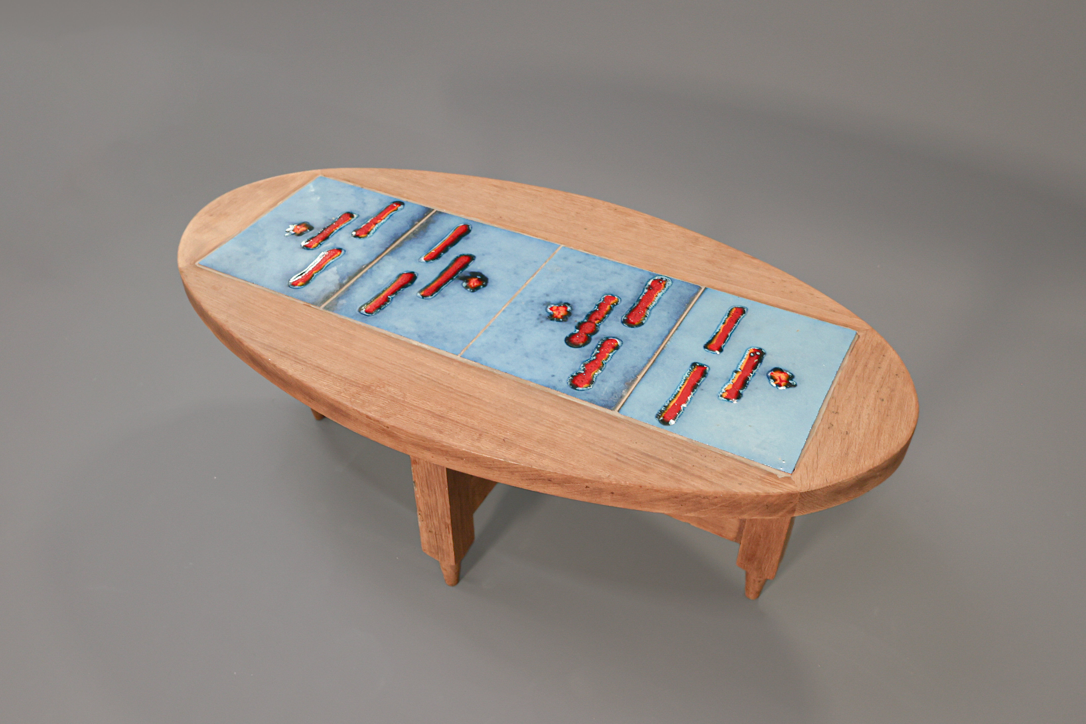 Oak and tile coffee table by Guillerme et Chambron for Votre Maison, 1970s.