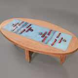 Oak and tile coffee table by Guillerme et Chambron for Votre Maison, 1970s.