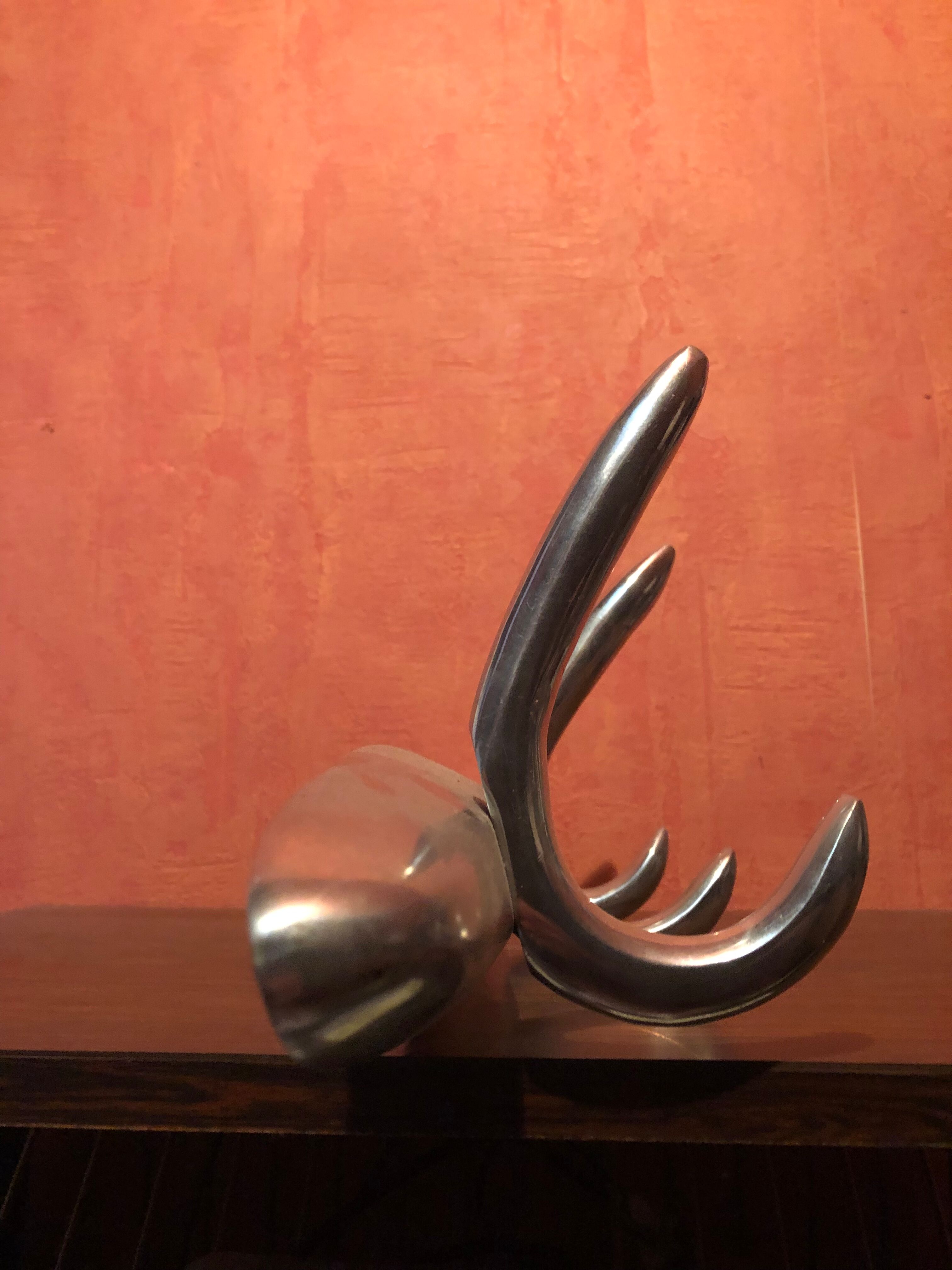 Old wall coat rack 3 patères doubles metal chrome design vintage