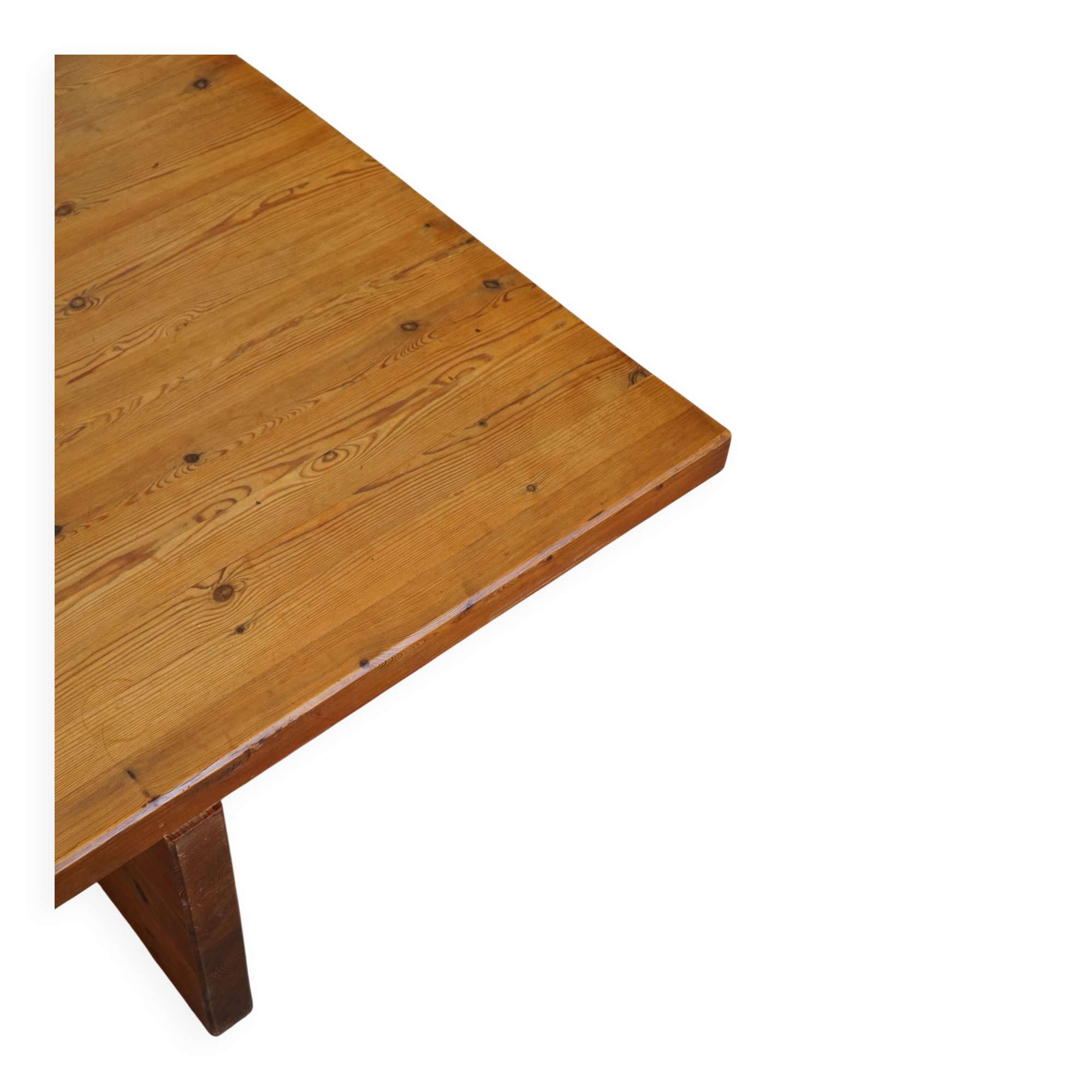 Modern Swedish coffee table in solid pine by Sven Larsson, brutalist, 1970s.