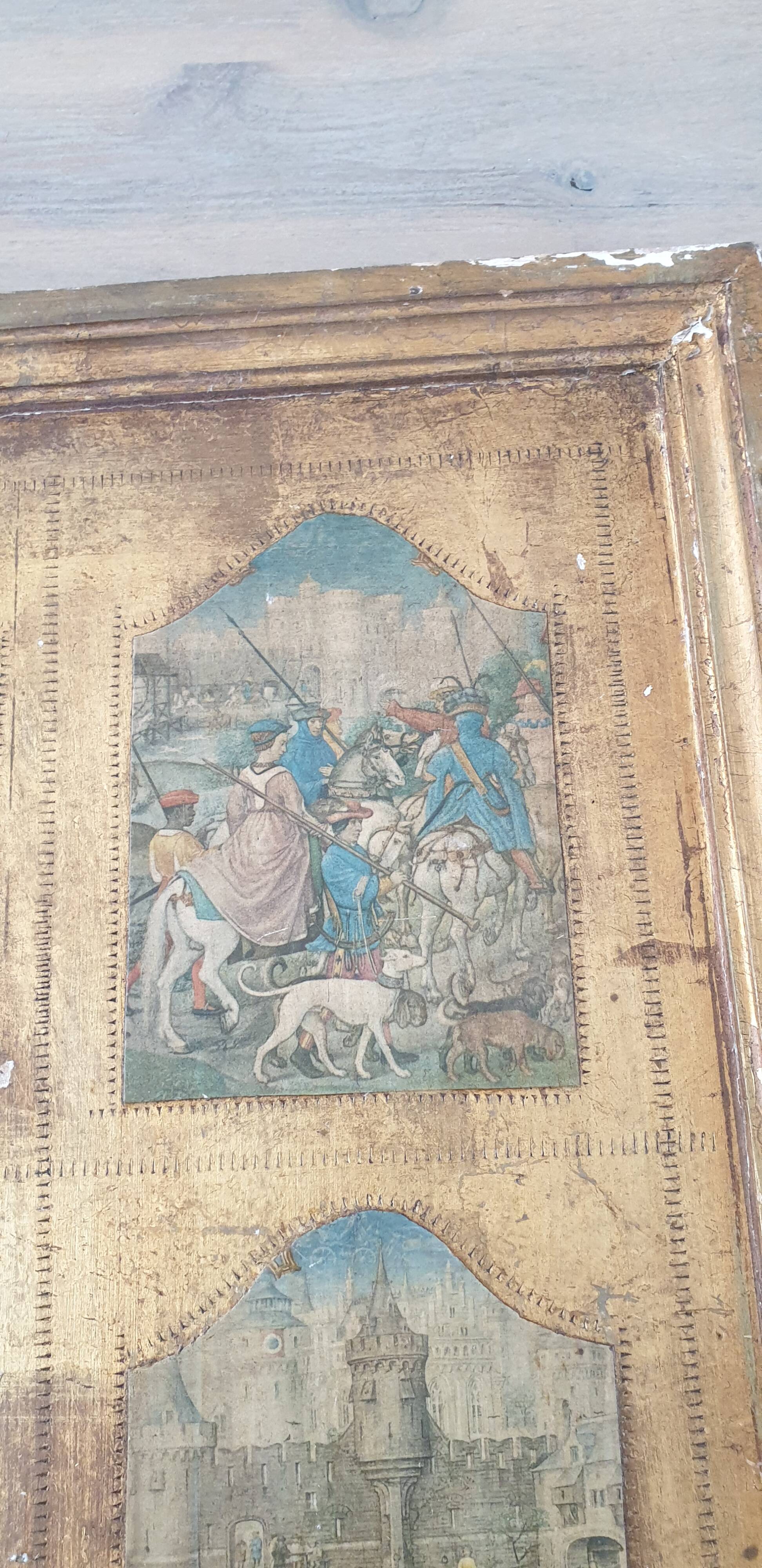 Tableau en bois scènes médiévales 1920/1930