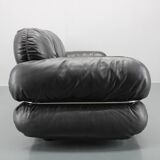 1970 Kurt Hvitsjö Rare “Hannibal” Black 3- Seater Sofa For Isku, Finland