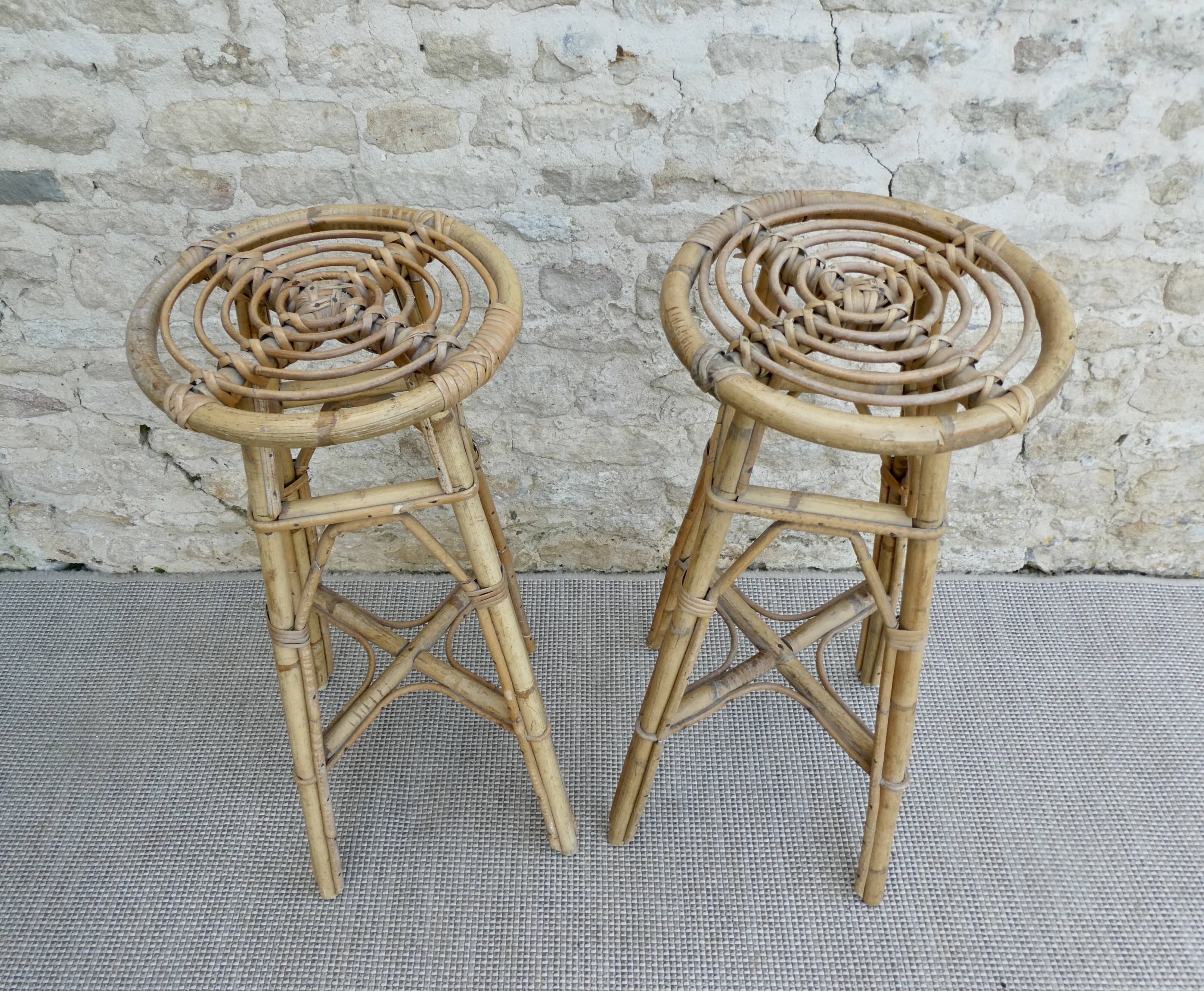 Pair of high stools, bar, rattan