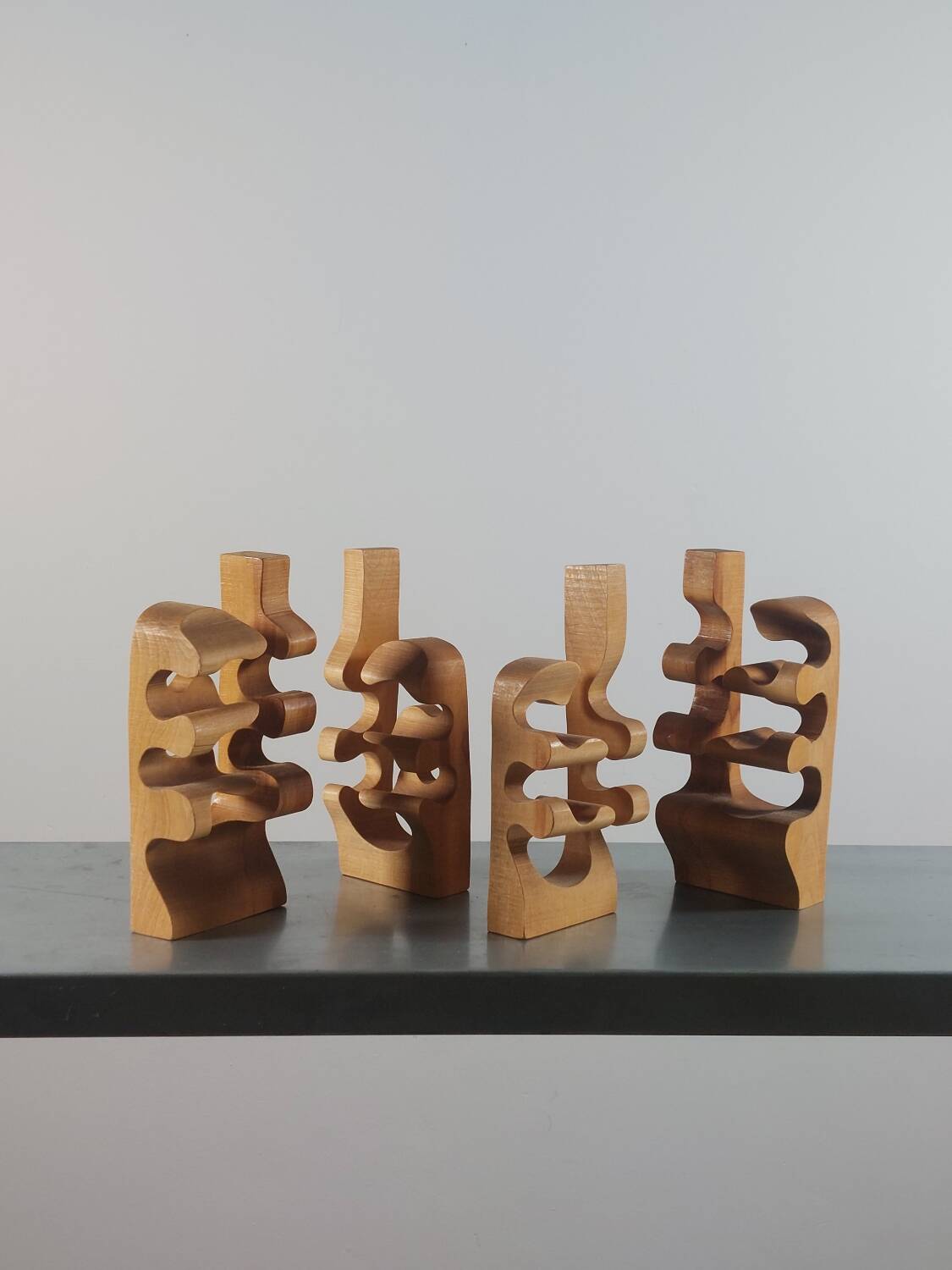 Vintage postmodern wooden puzzle sculpture by Gunnar Kanevad