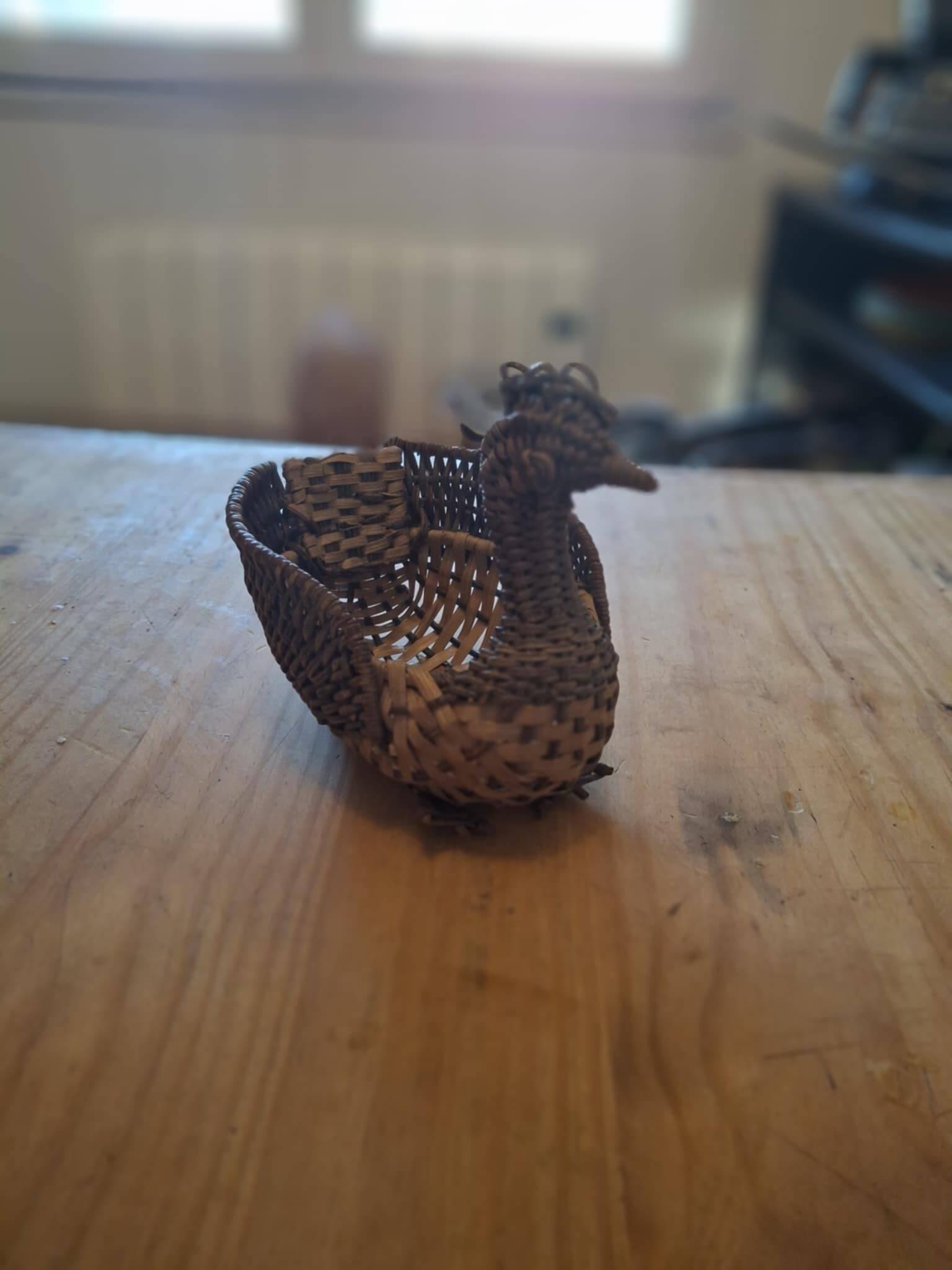 Small basket, vintage wicker basket in the shape of a swan.