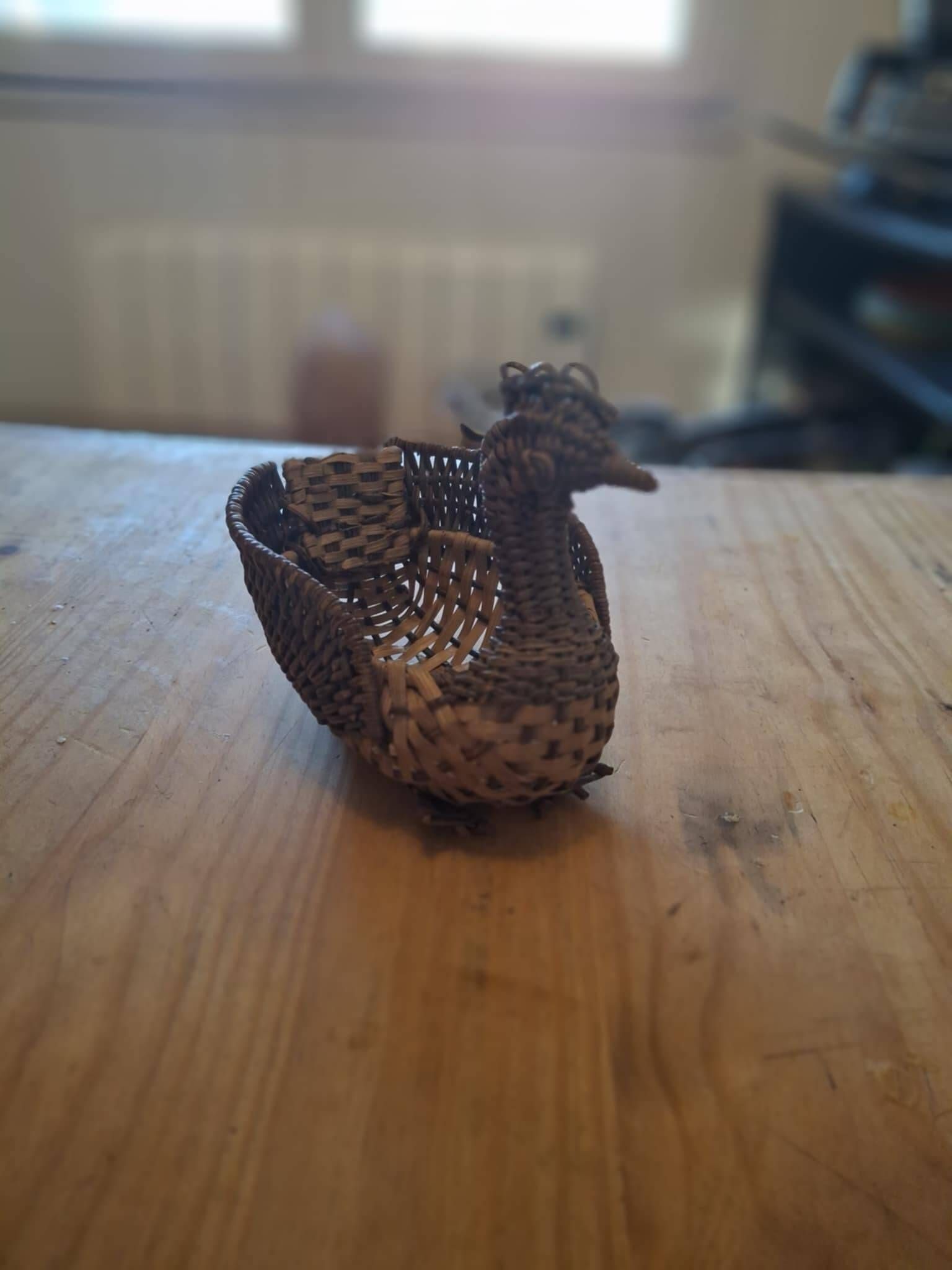 Small basket, vintage wicker basket in the shape of a swan.