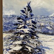 Ancient painting, winter landscape in Auvergne, signed, 20th century