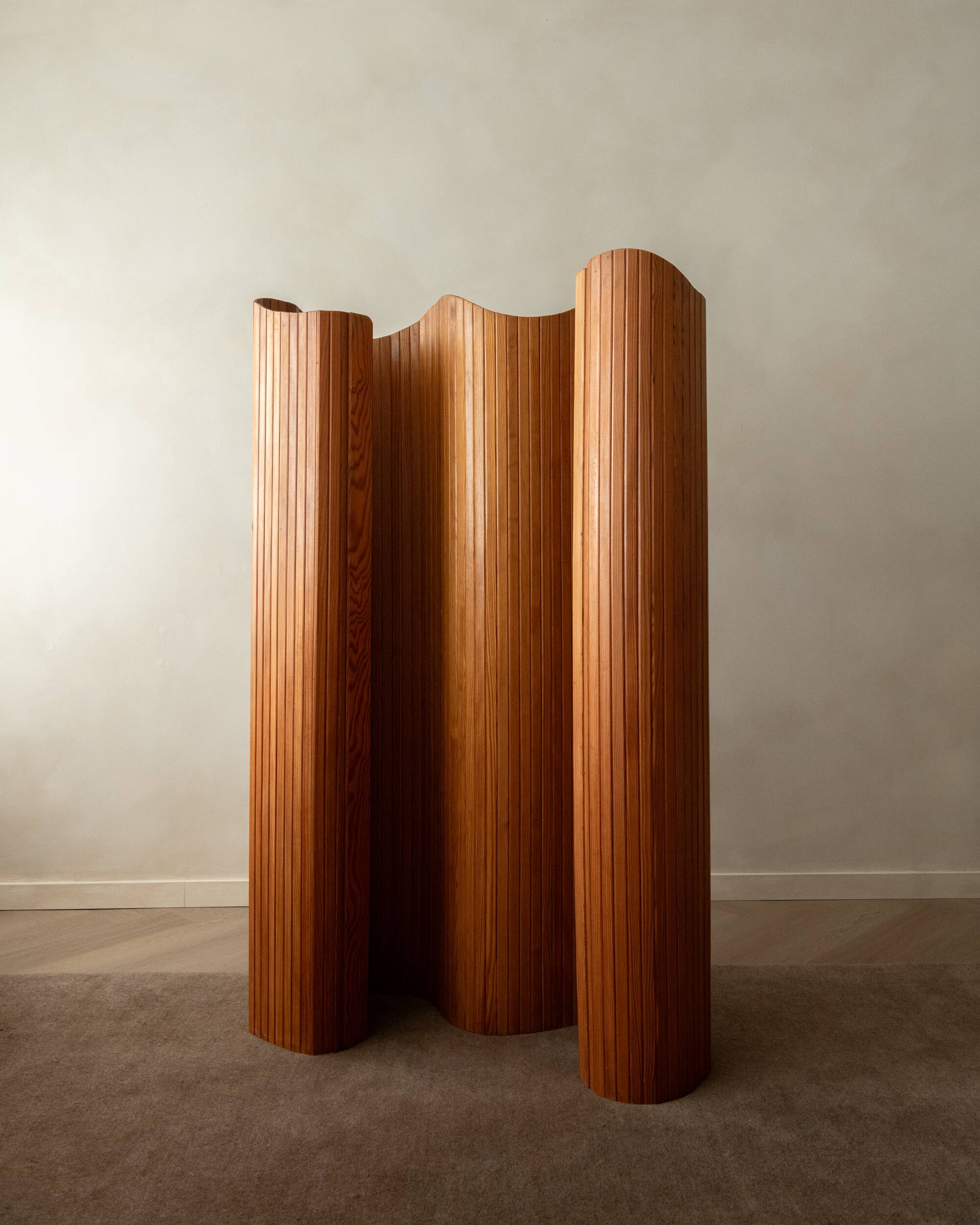 Vintage Art Deco Pine Tambour Room Divider by Jomain Baumann, 1930s
