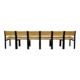 Set of 6 dining chairs with wicker seats by Martin Visser and produced by ‘t Spectrum, 1970s