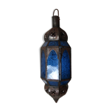 Electrifiable oriental lantern vintage chiseled blue glass 44cm