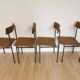Set of 4 Vintage Industrial School Chairs: Brown Fabric, Black Metal Base