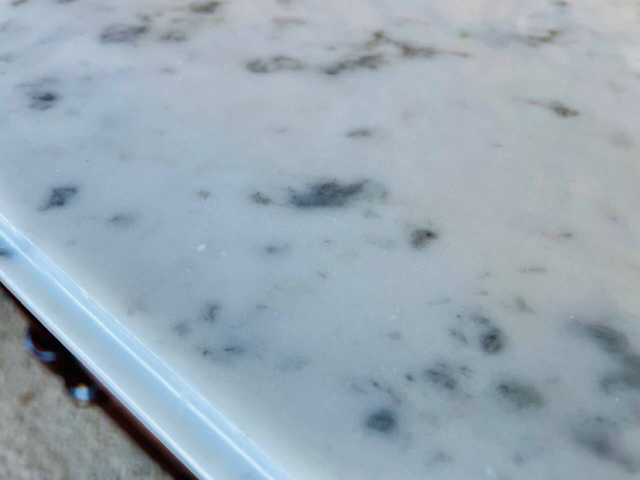 Louis XVI style bedside table, Carrara marble and mahogany