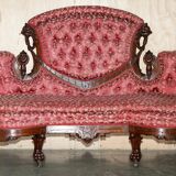 Canapé bibliothécaire victorien en acajou sculpté avec lions