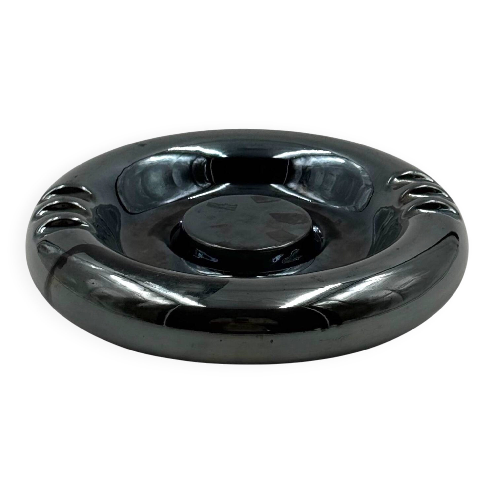 Space age blue iridescent ceramic ashtray / vide poche, Italy 1970s
