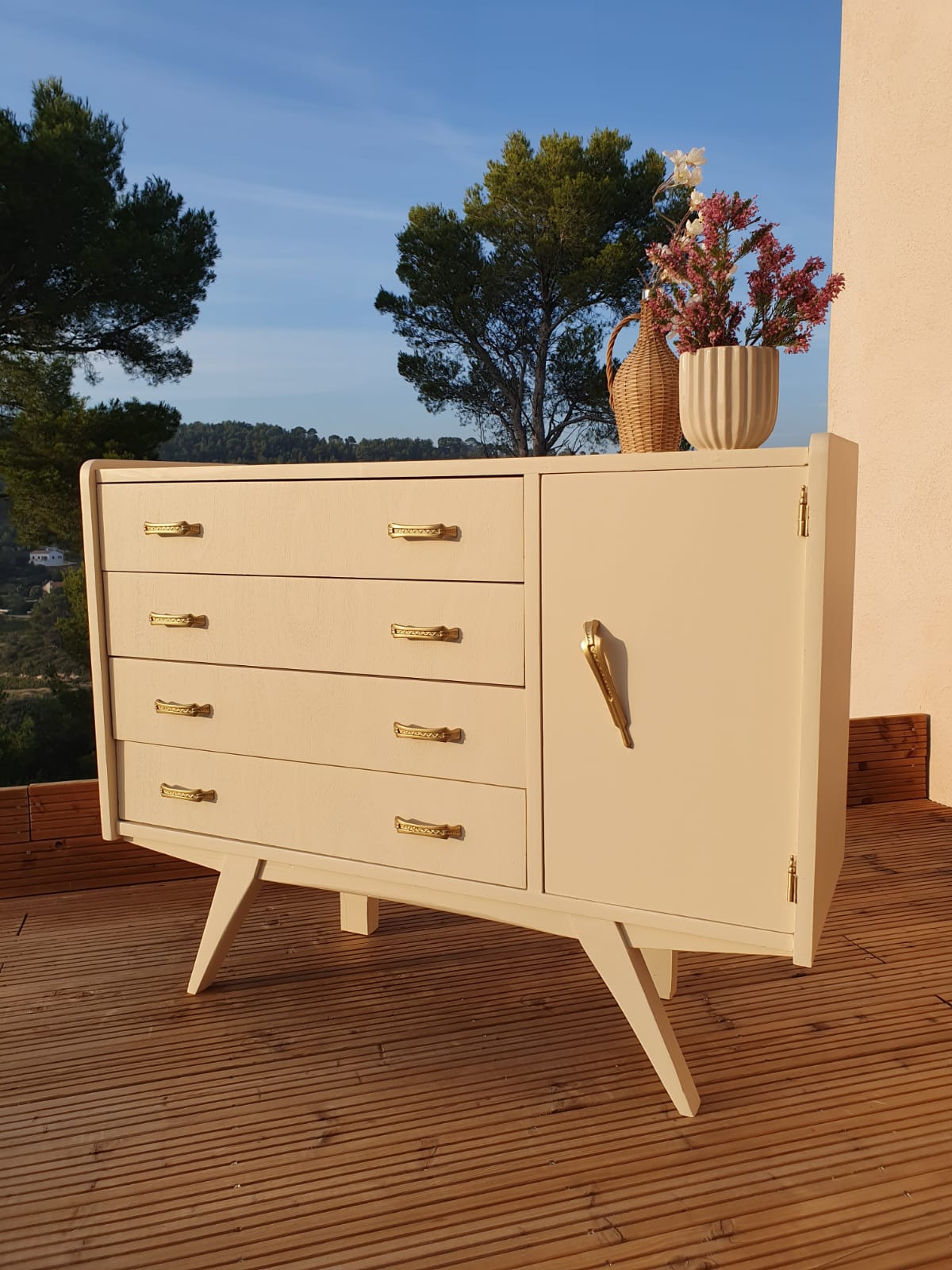 Vintage compass feet chest of drawers