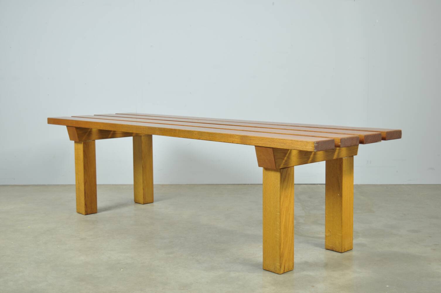 Vintage handmade robust slatted BENCH, Netherlands 1970s