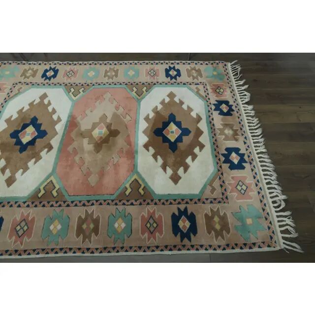 1970s Vintage Turkish Handmade Wool & Cotton Pink Area Rug 165x219