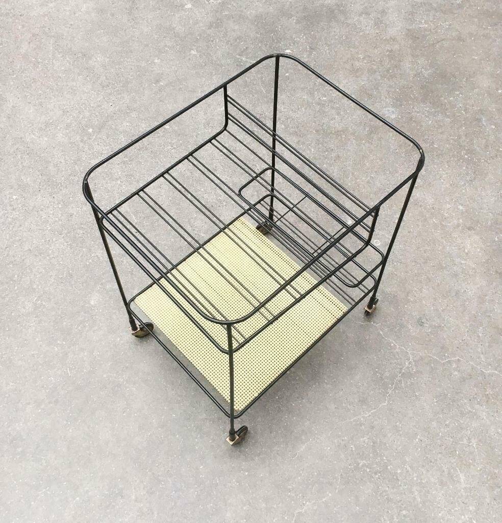 Minimalist perforated metal serving trolley in mid-century style, 1960s.