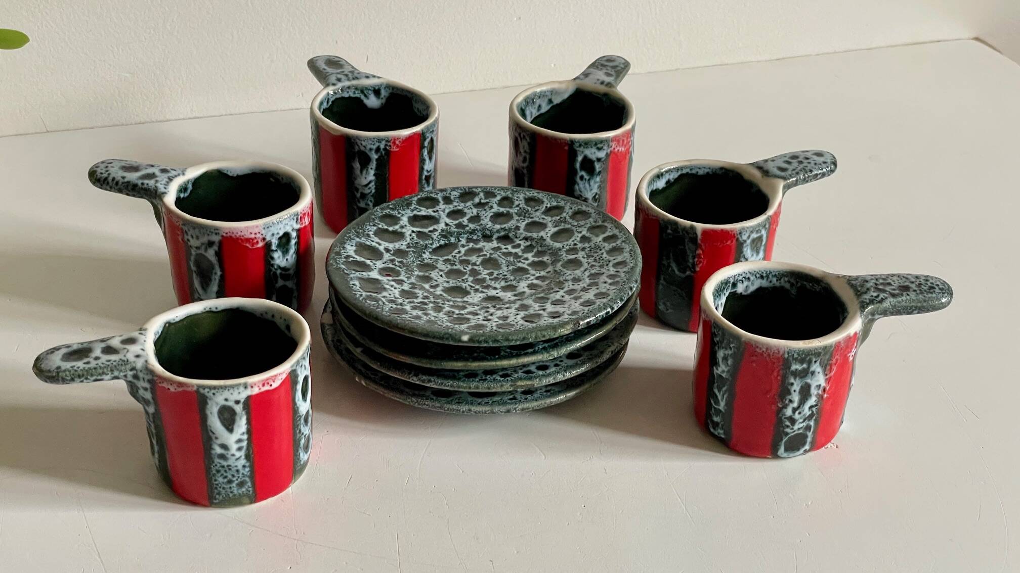 6 vintage luc vallauris art ceramic cups and saucers