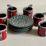 6 vintage luc vallauris art ceramic cups and saucers