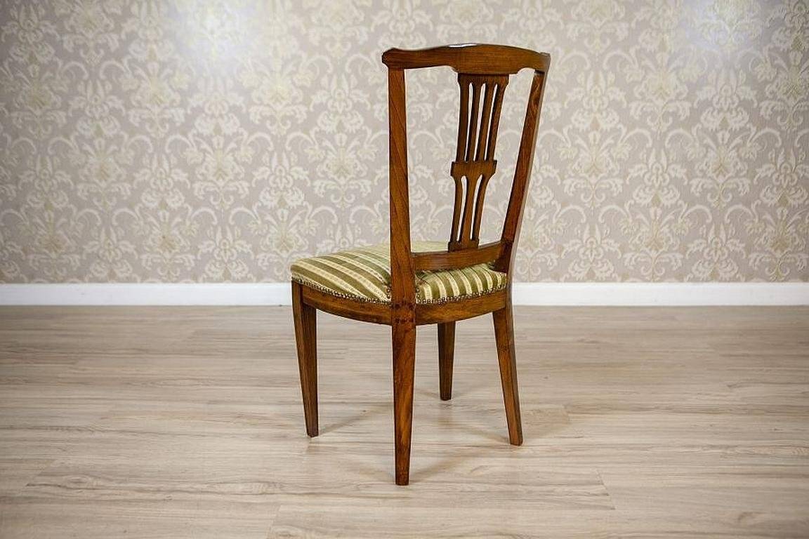 20th-Century Elm Chair in Striped Upholstery, 1940s