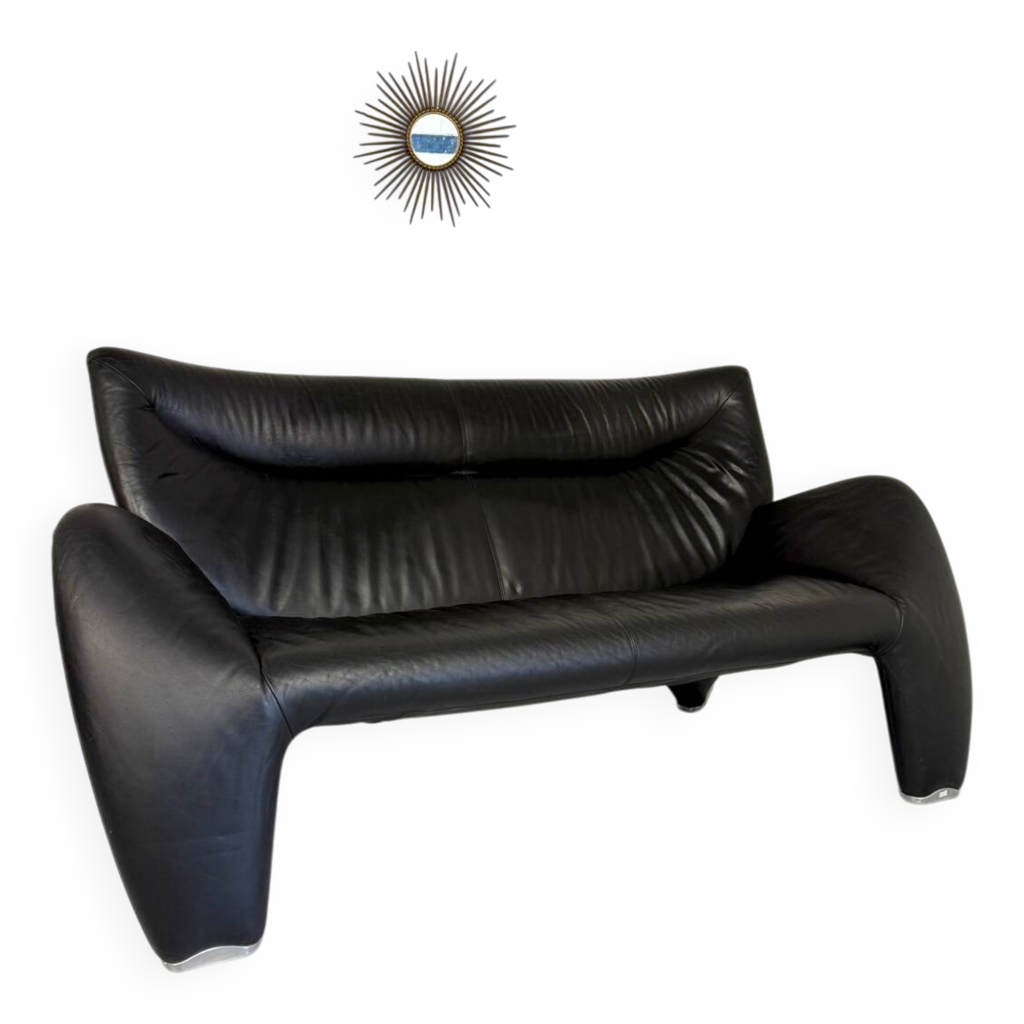 Old 2/3 seater lounge sofa designed by Jan Armgardt for Leolux in black leather