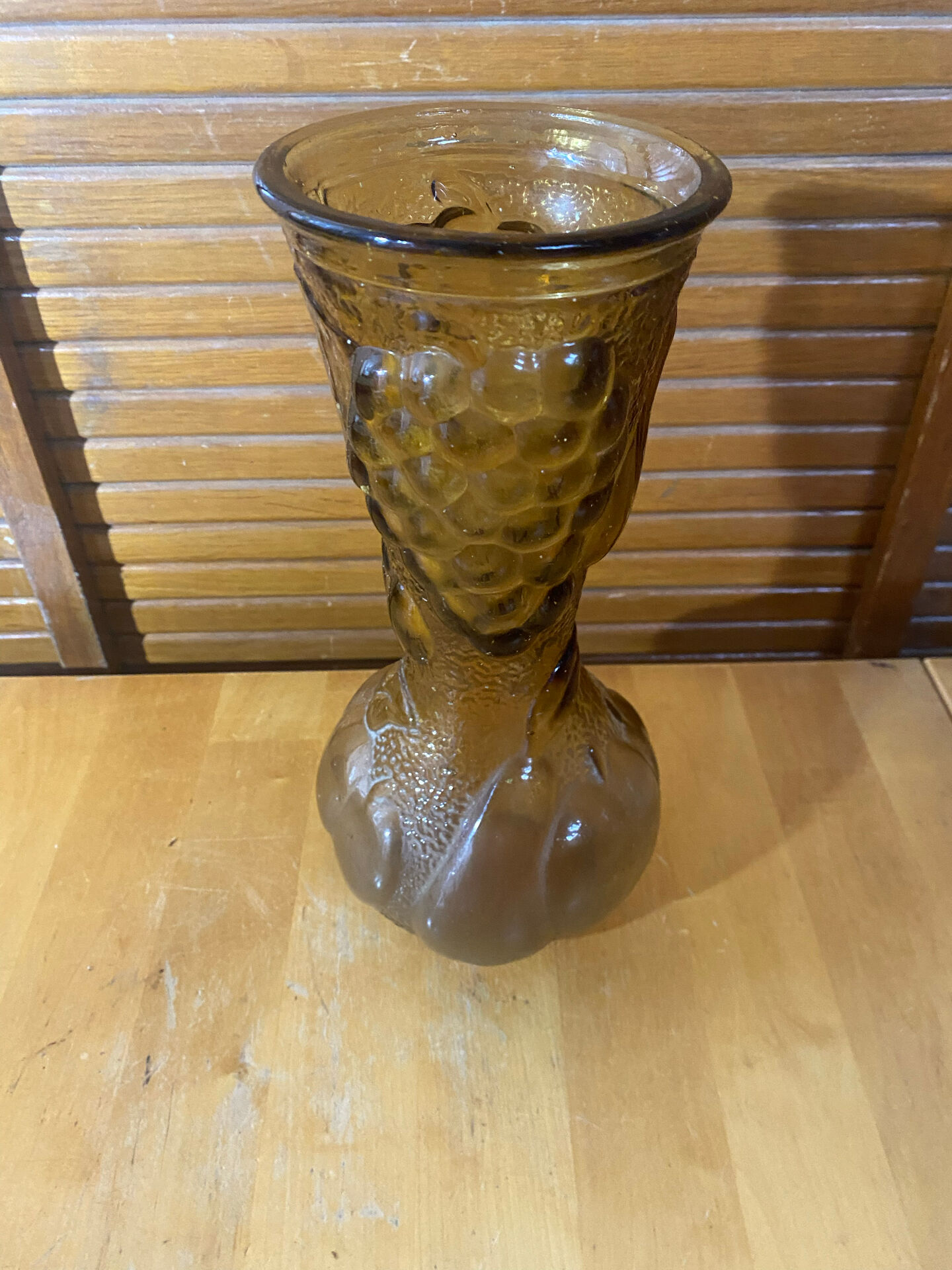 Ancient empoli vase moulded glass orange amber vine decor vintage #e558