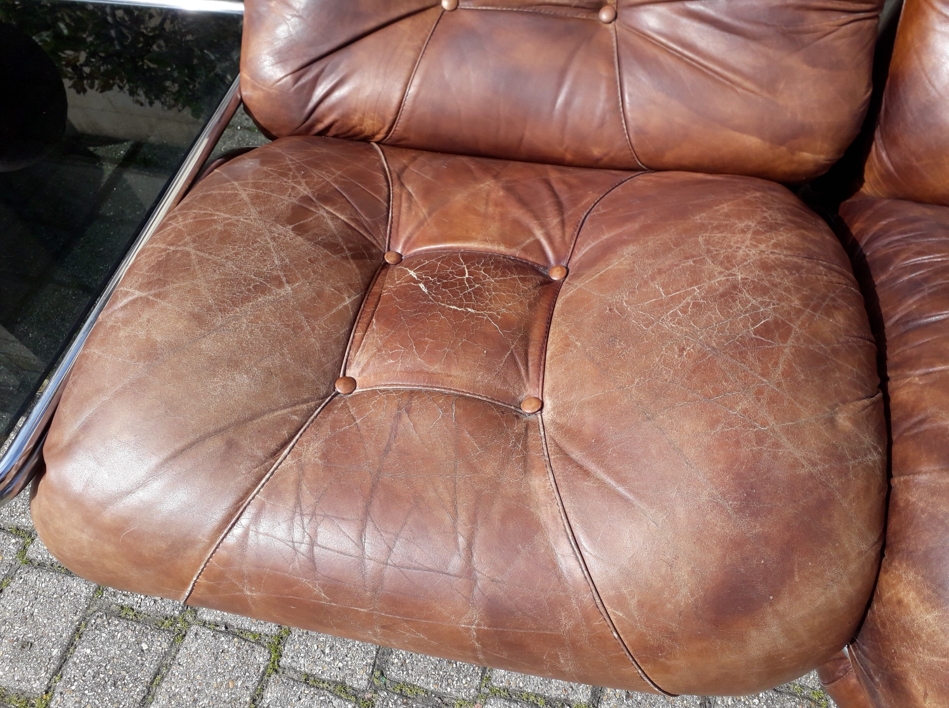 full leather sofa IPE spa Italian design 70s
