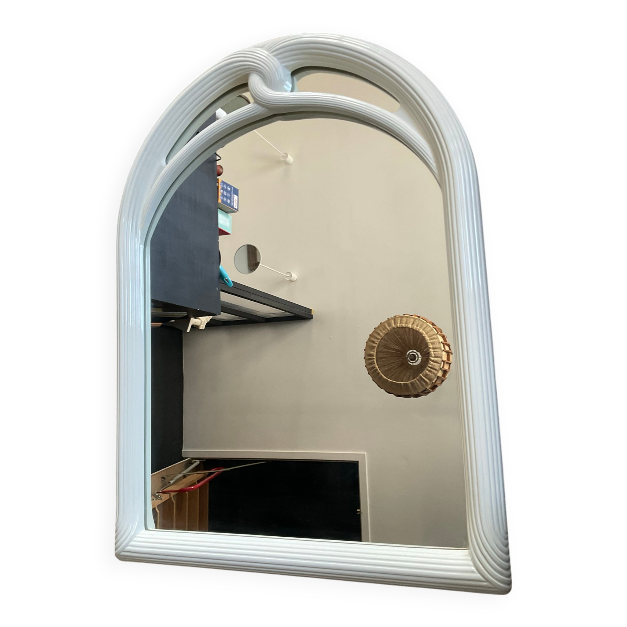 Vintage Art Deco style mirror in stained white wood.