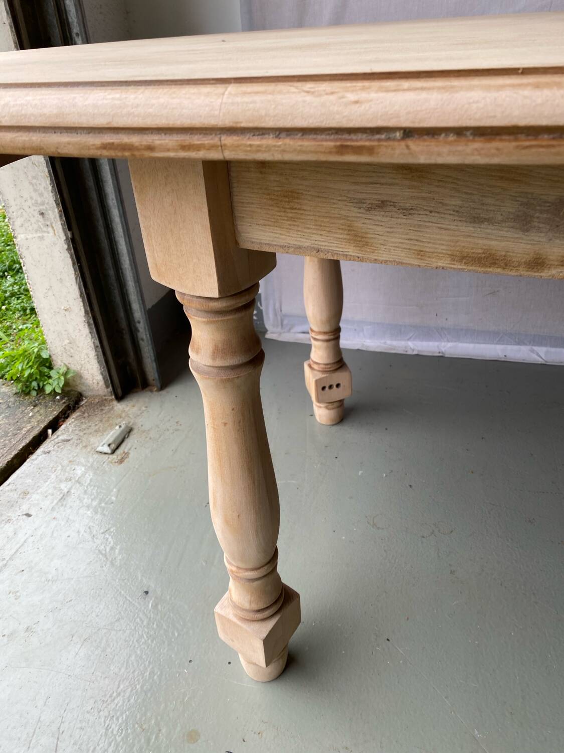 Refurbished vintage farmhouse dining table in solid raw oak wood